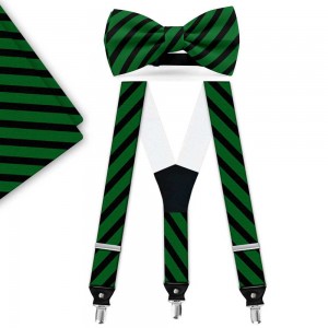 Set papion, batista, bretele, verde, dungi negre late